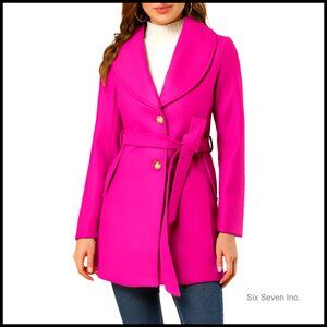 Polyester Pea Coat with Shawl Collar and Tie Belt for Winter